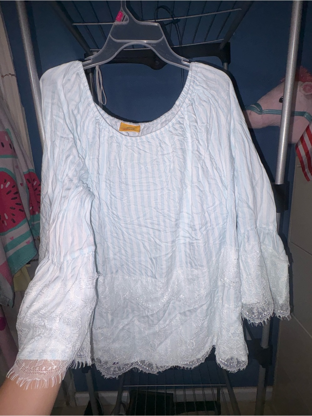 Ruby Rd. Light Blue Lace-Hem Peasant Blouse